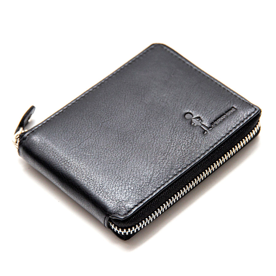 Portafoglio zip pelle nero