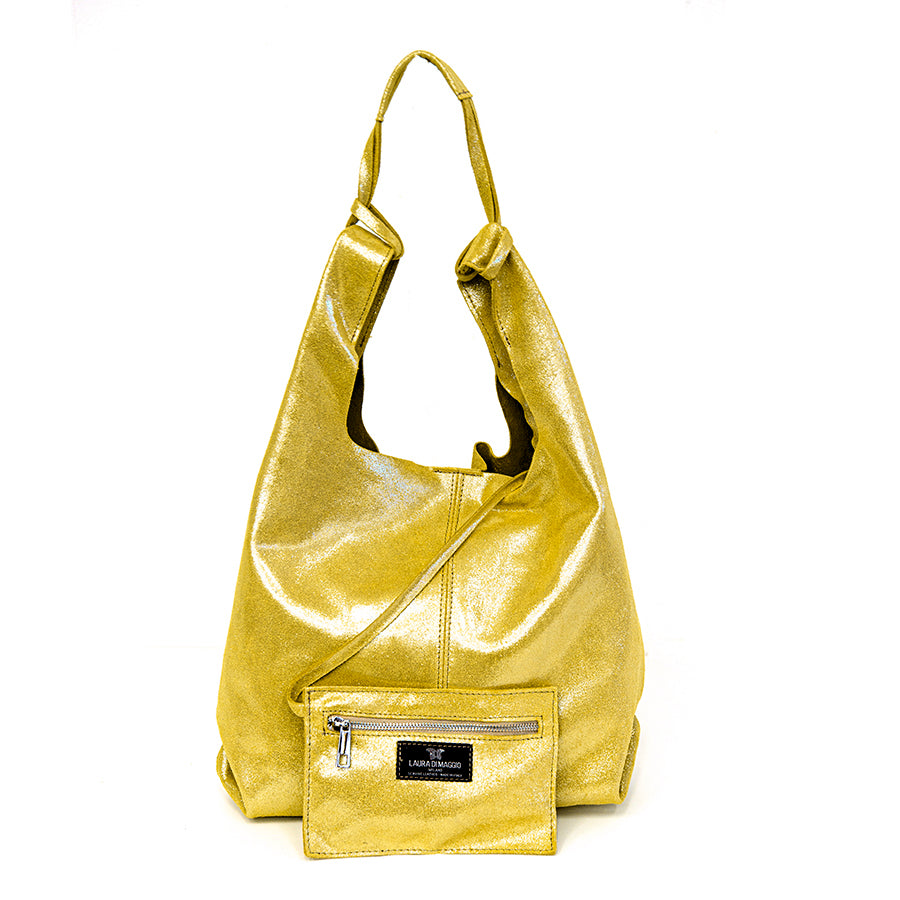 GLIETTER - yellow glitter leather bag