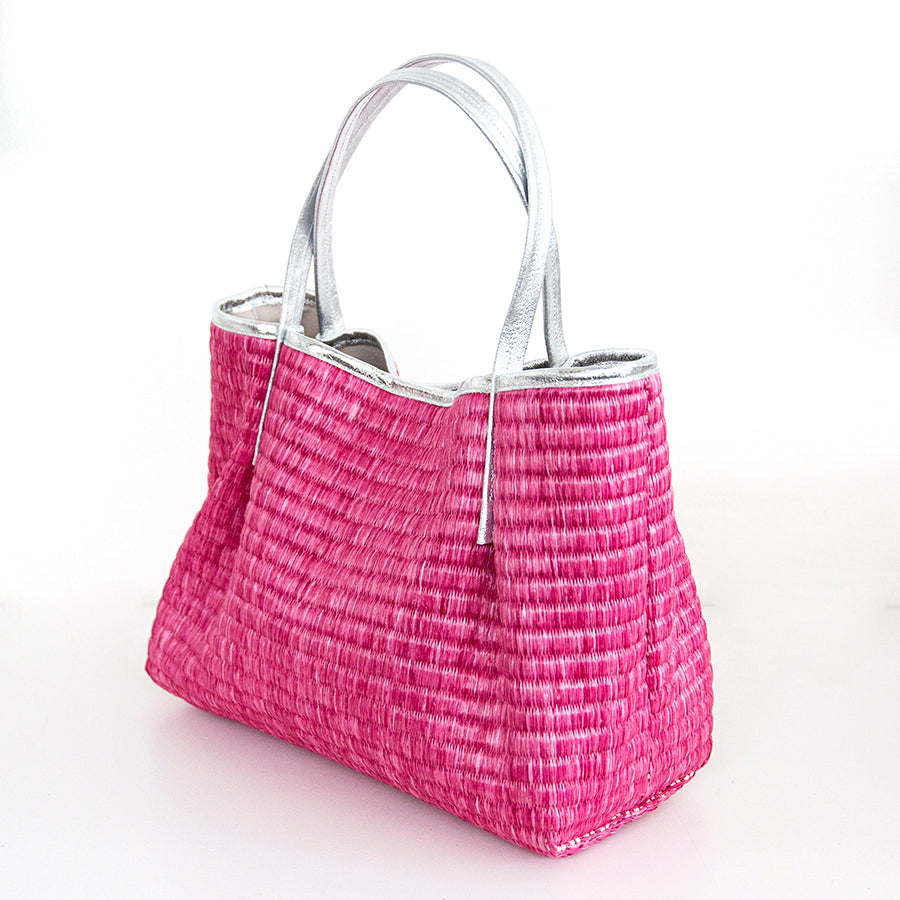 ADIMA - borsa da shopping in pelle fucsia e paglia