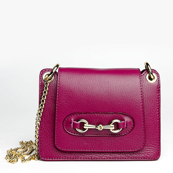 FIONA - leather messenger bag with burgundy clasp