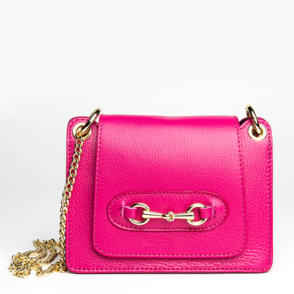 FIONA - leather messenger bag with fuchsia clasp