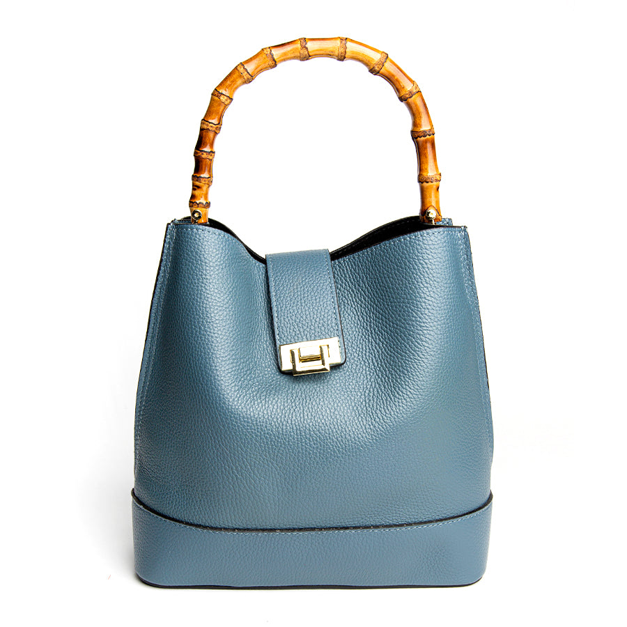 SOHO IT - aviator leather bucket bag with bamboo handles