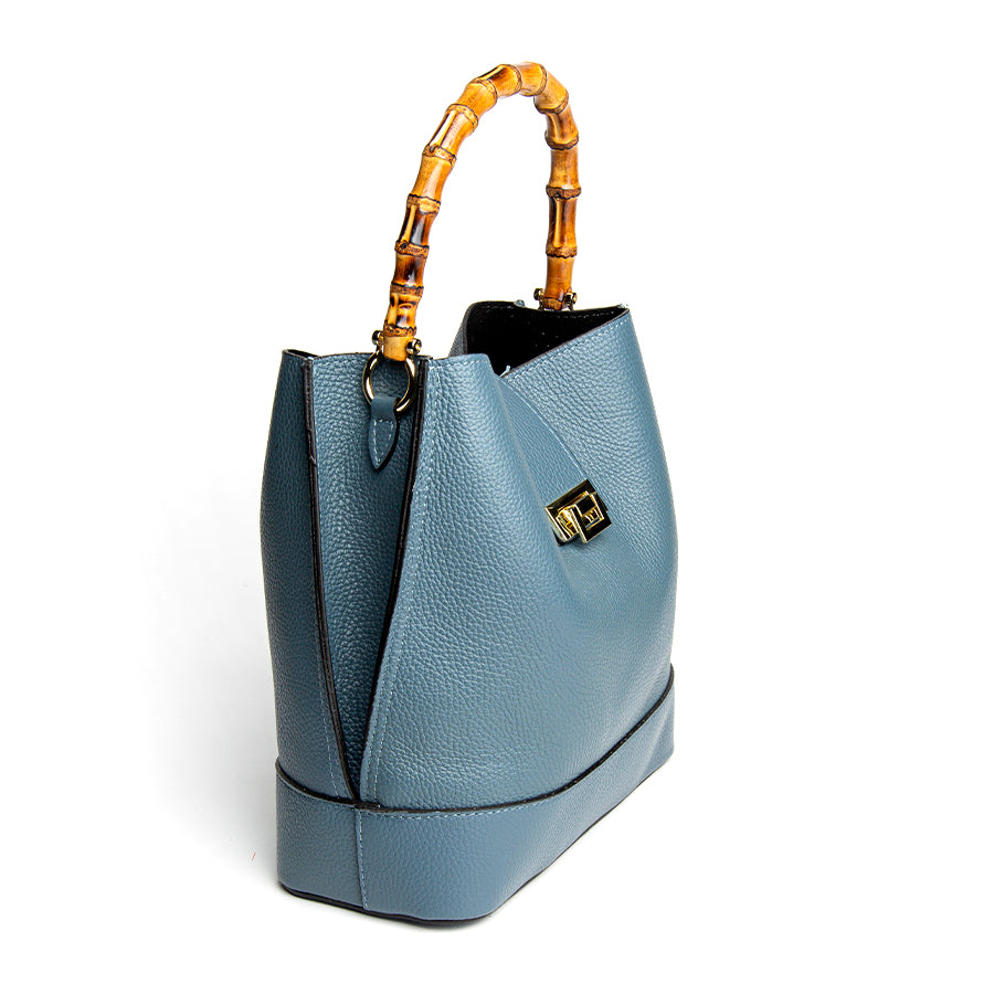 SOHO IT - aviator leather bucket bag with bamboo handles