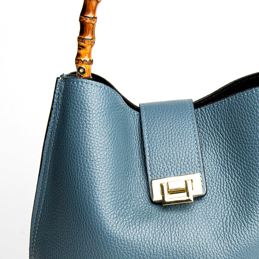 SOHO IT - aviator leather bucket bag with bamboo handles