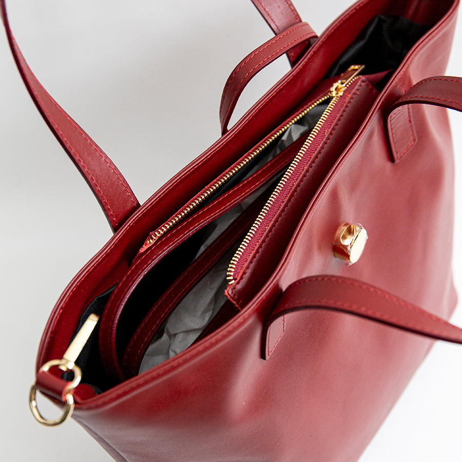 LADY - shopping in pelle soft rosso rubino