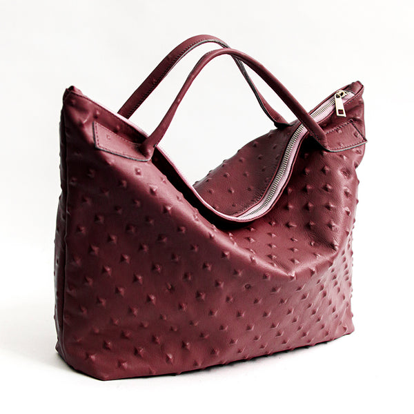 BIKER - soft leather bag with stud print in burgundy