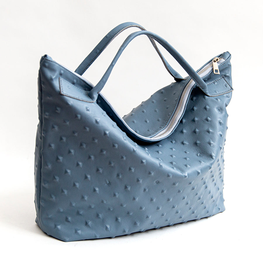 BIKER - soft leather bag with stud print in avio