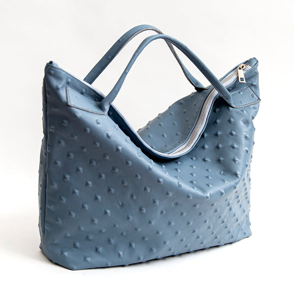 BIKER - soft leather bag with stud print in avio