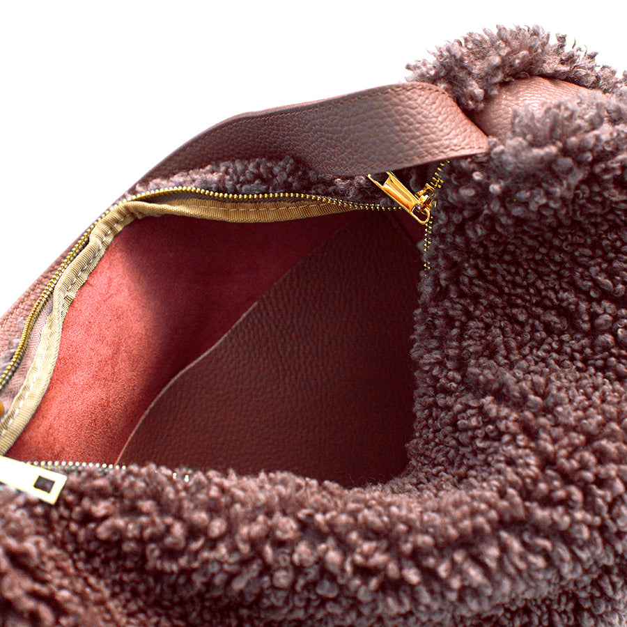 BOUCLE' - pink leather and eco-fur bag