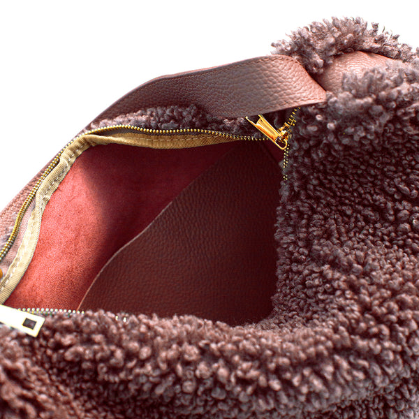 BOUCLE' - pink leather and eco-fur bag