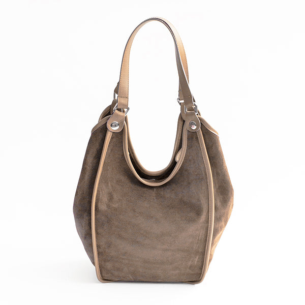 CLEA - Borsa in Pelle Scamosciata e Pelle Color Taupe
