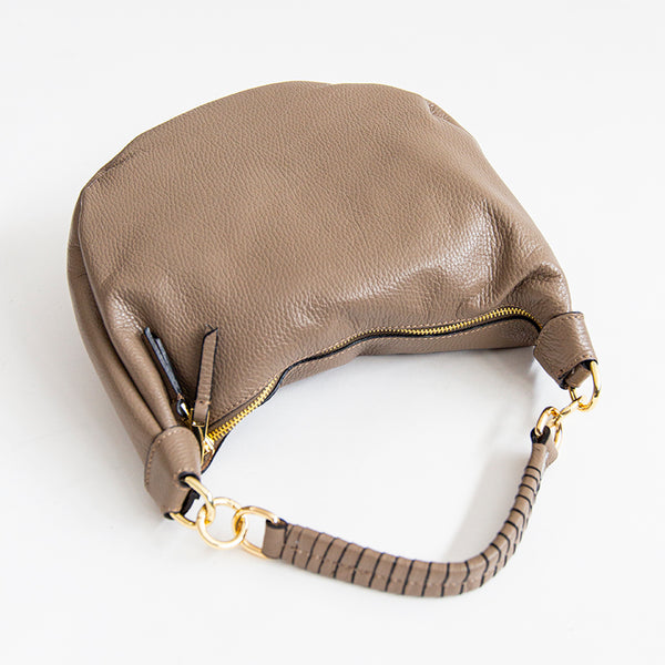MADRID - Taupe leather bag with crafted handle