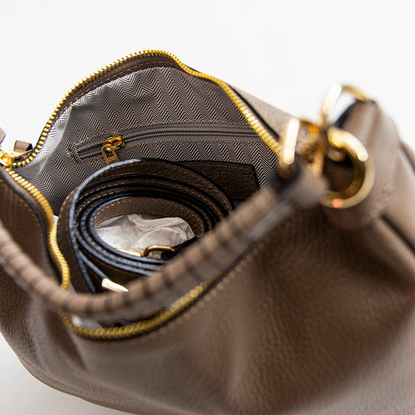 MADRID - Taupe leather bag with crafted handle