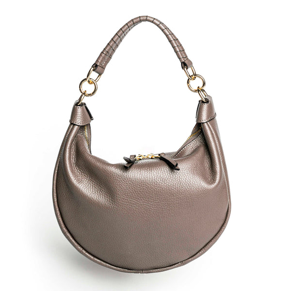 MADRID - Taupe leather bag with crafted handle