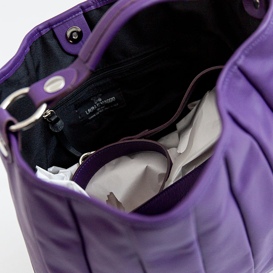 TESSA SMALL - Sacca in pelle nappa trapuntata viola