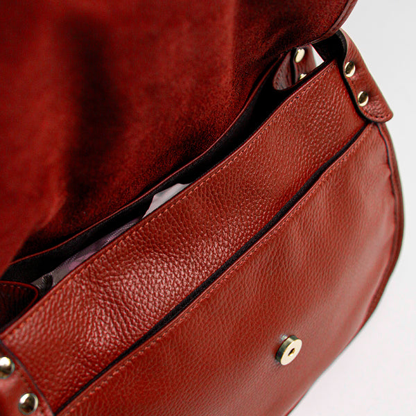 SADDLE - ruby leather and suede messenger bag