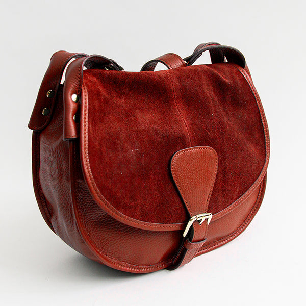 SADDLE - ruby leather and suede messenger bag