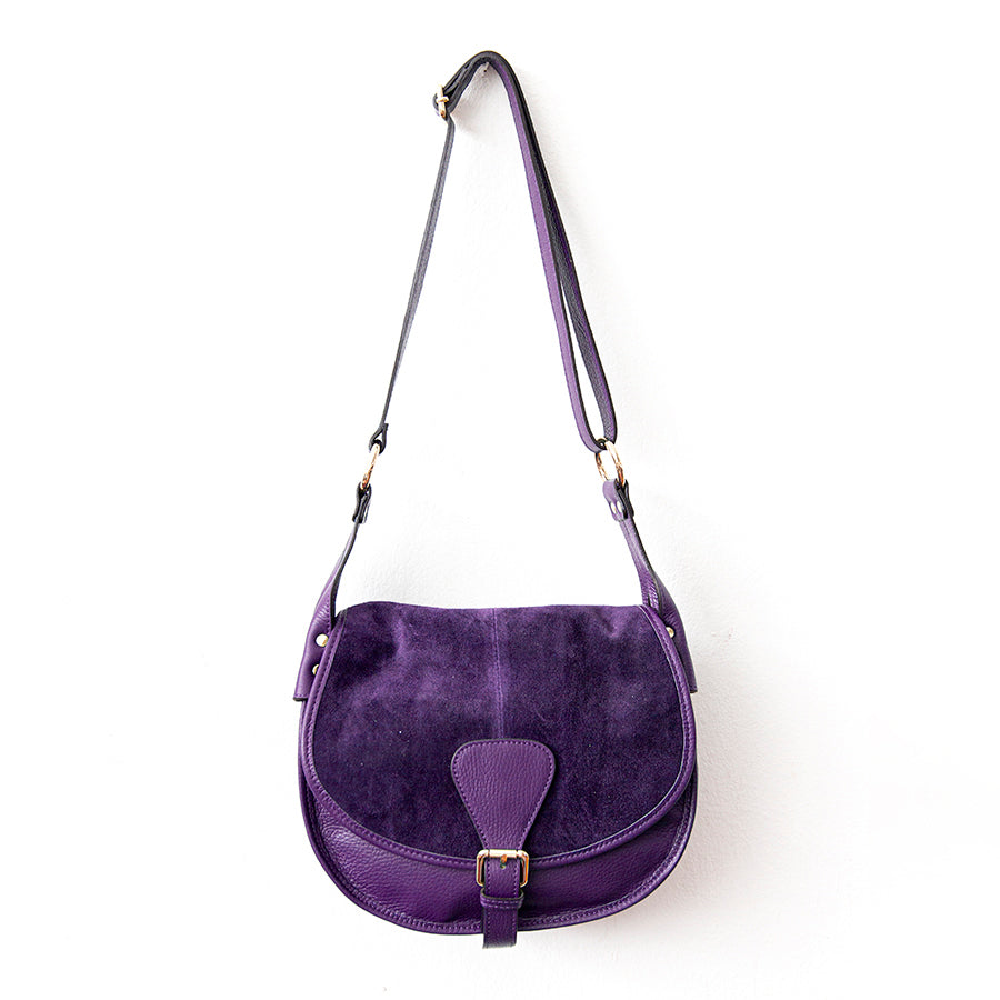 SADDLE - purple leather and suede messenger bag