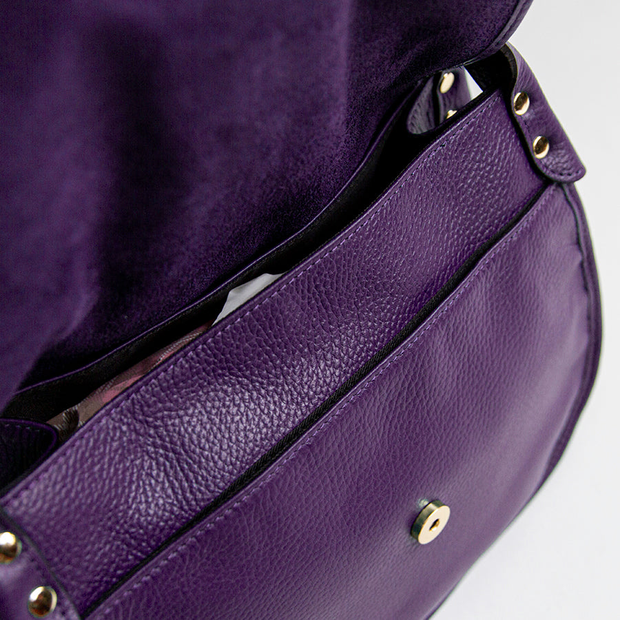 SADDLE - purple leather and suede messenger bag