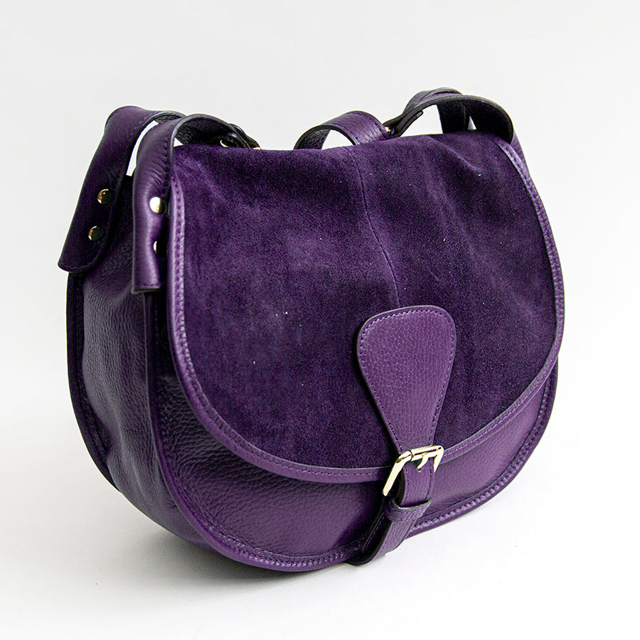 SADDLE - purple leather and suede messenger bag
