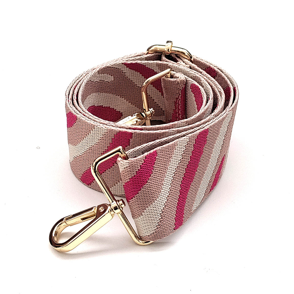 BEIGE AND PINK FABRIC AND LEATHER SHOULDER STRAP