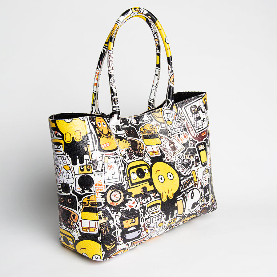 DOODLE MAXI - Screen Printed Leather Shopping Bag