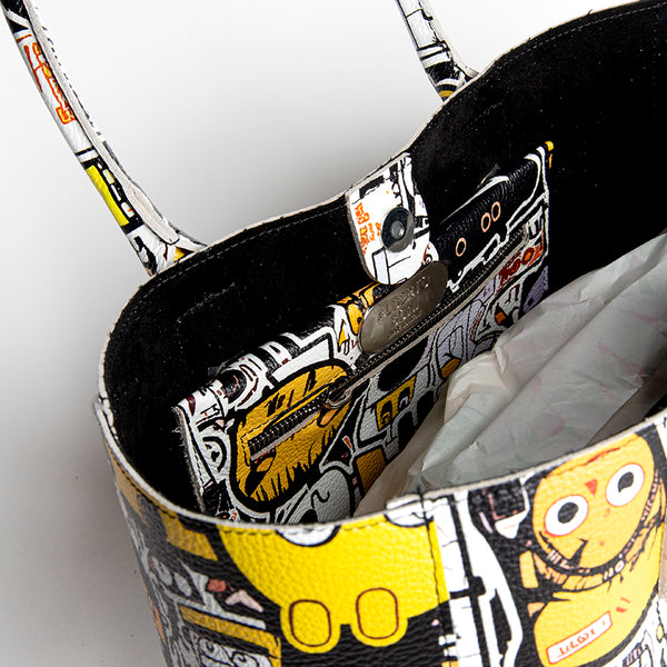 DOODLE MAXI - Screen Printed Leather Shopping Bag