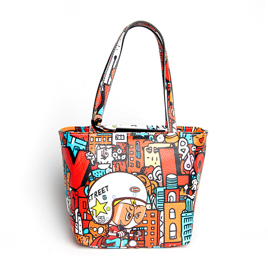 DOODLE - shopping in pelle serigrafata rossa