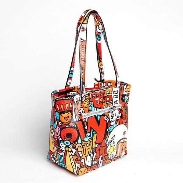 DOODLE - shopping in pelle serigrafata rossa
