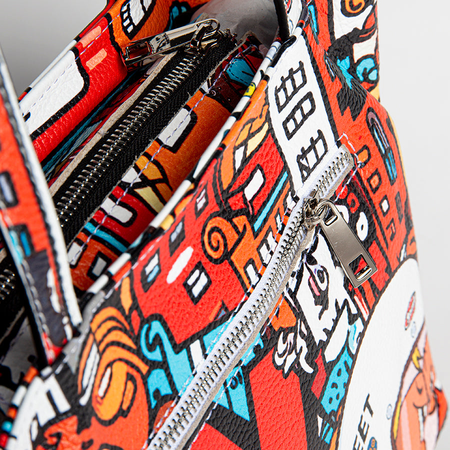 DOODLE - shopping in pelle serigrafata rossa