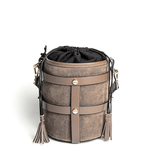 DONATELLA - borsa a secchiello in pelle taupe