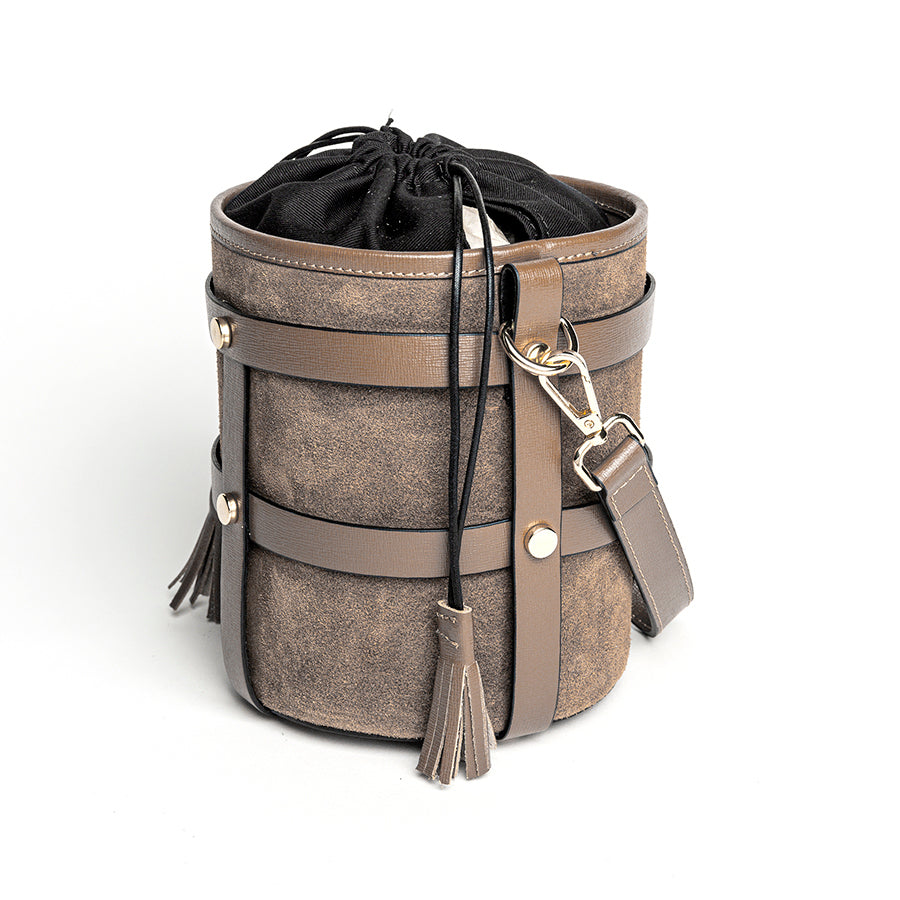 DONATELLA - taupe leather bucket bag