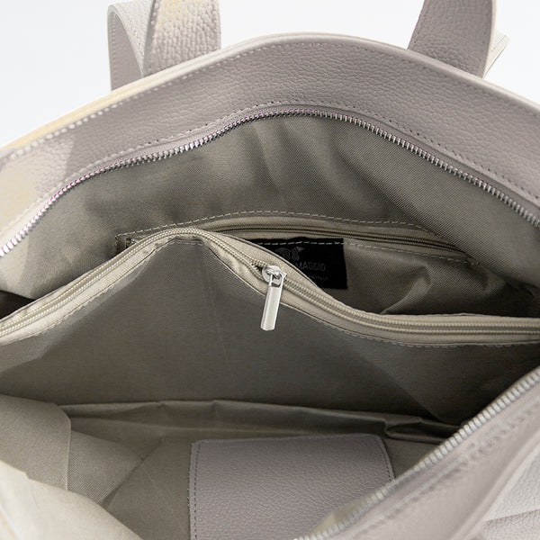 CORA - double handle shopping bag in cream leather
