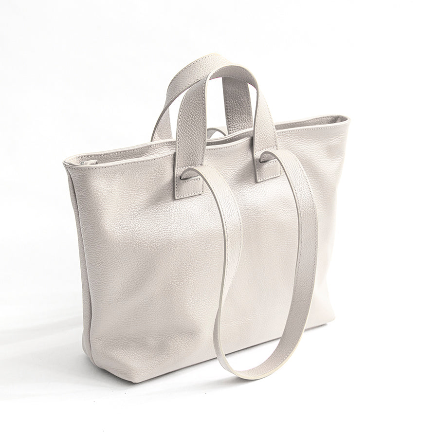 CORA - double handle shopping bag in cream leather