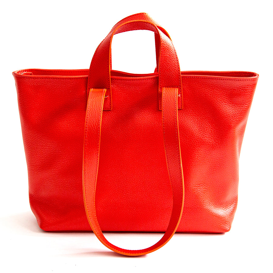 CORA - double handle coral leather shopping bag