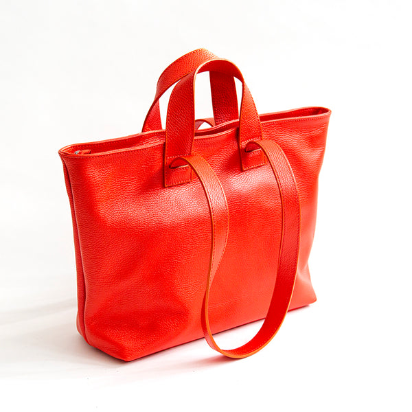 CORA - double handle coral leather shopping bag