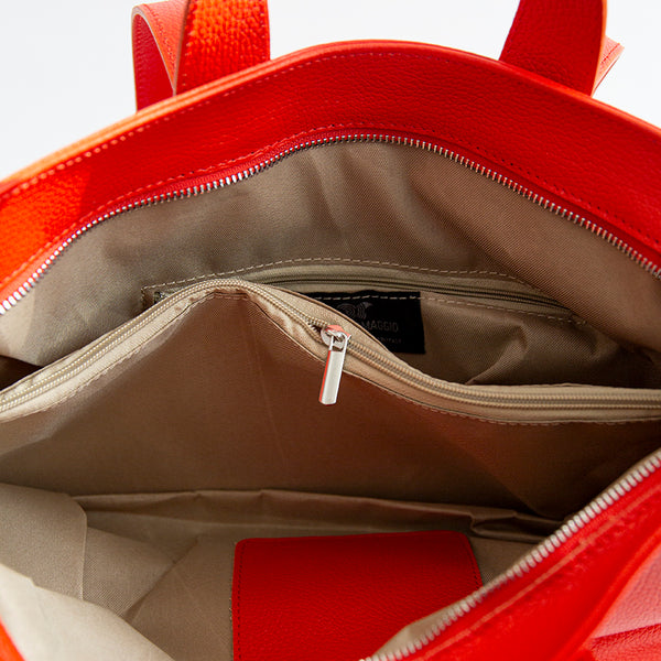 CORA - double handle coral leather shopping bag