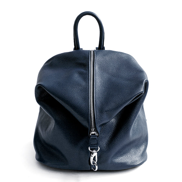 FLIP AM - Zaino con zip in pelle blu