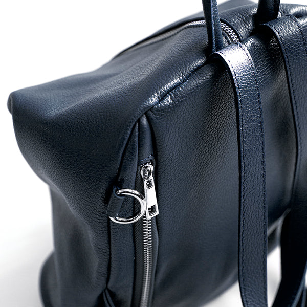 FLIP AM - Blue Leather Zip Backpack