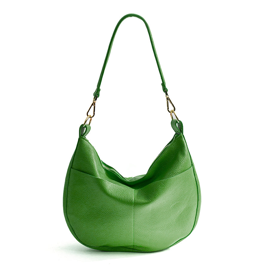 LOREN - Aloe Green Leather Bag with Pockets