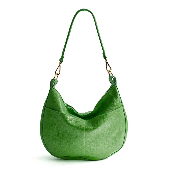 LOREN - Aloe Green Leather Bag with Pockets