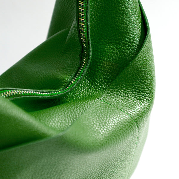 LOREN - Aloe Green Leather Bag with Pockets