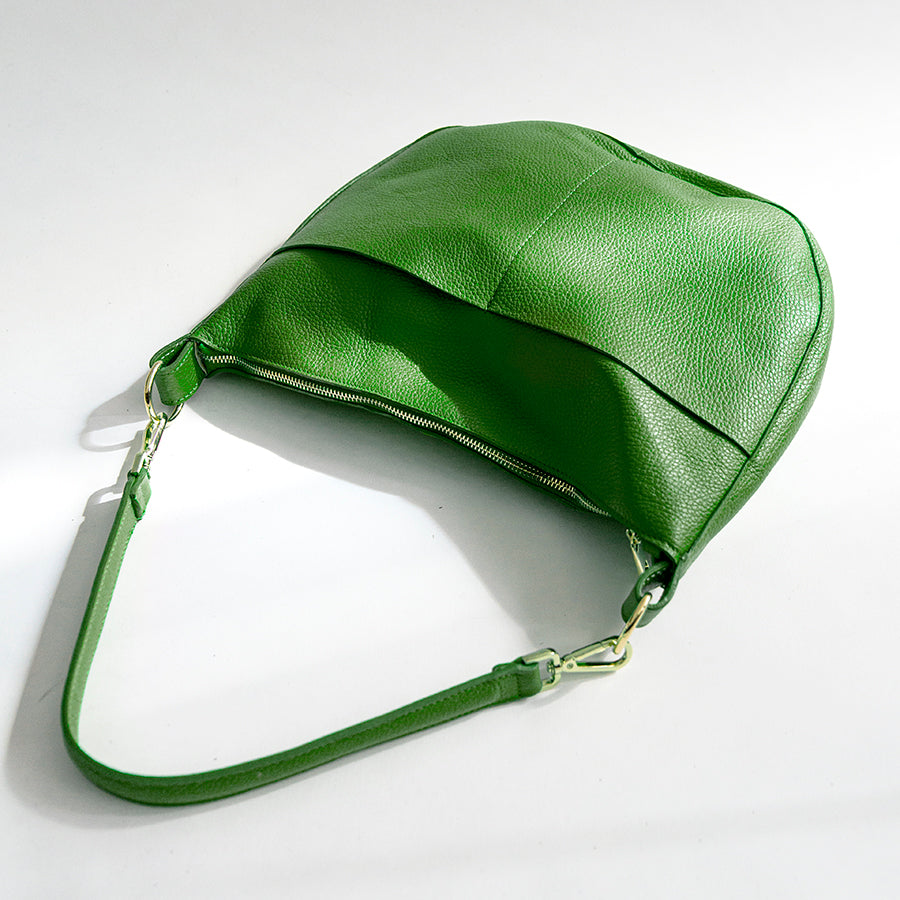 LOREN - Aloe Green Leather Bag with Pockets