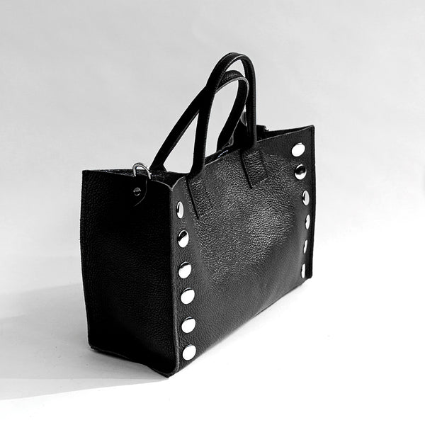 SAM IT - Shopping con Borchie in Pelle Nera