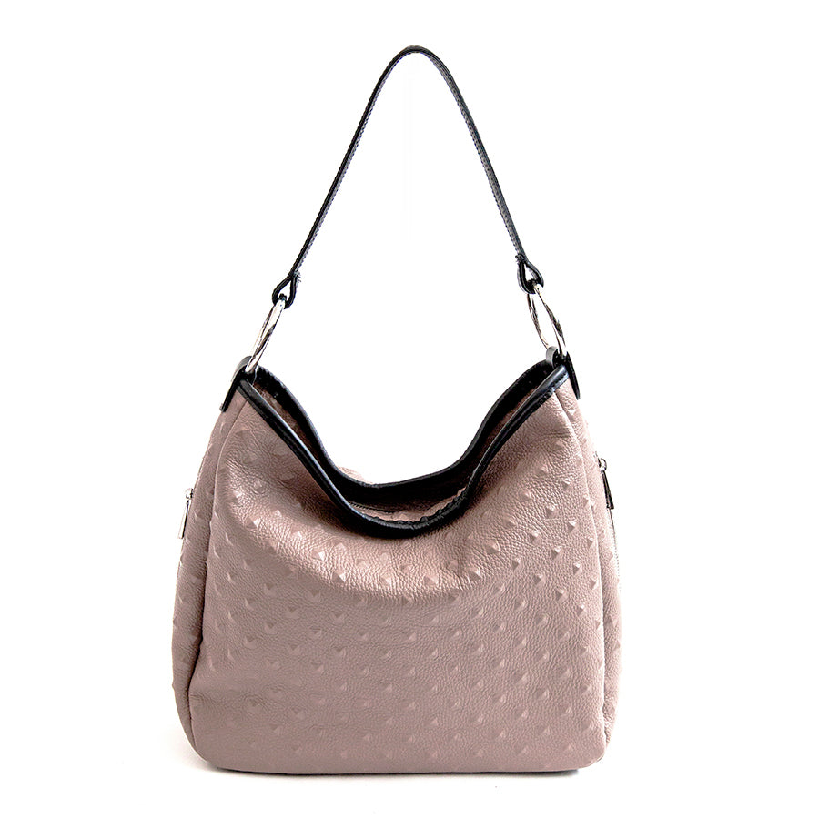 VIVIEN - Bag with leather rings in blush nail print