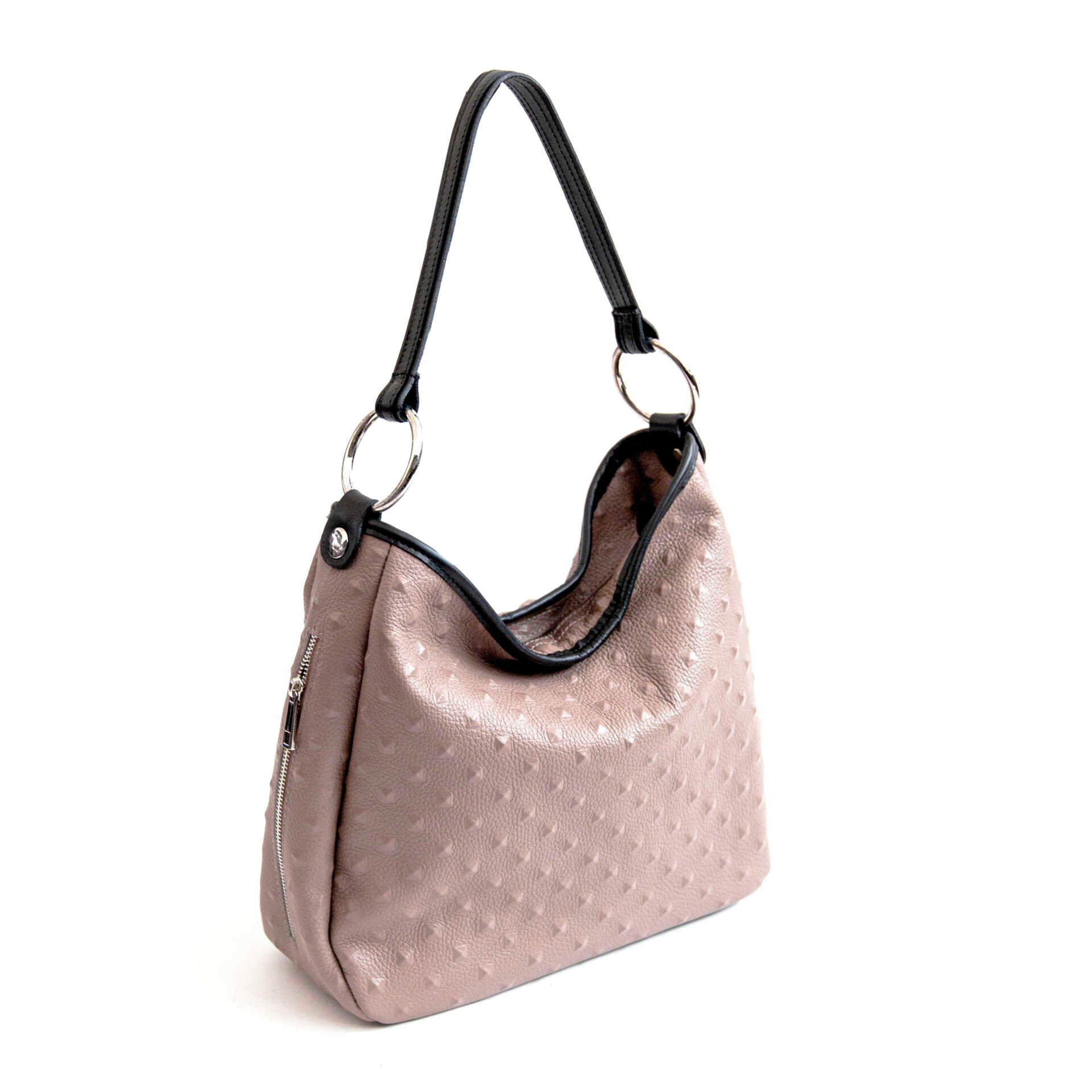 VIVIEN - Bag with leather rings in blush nail print