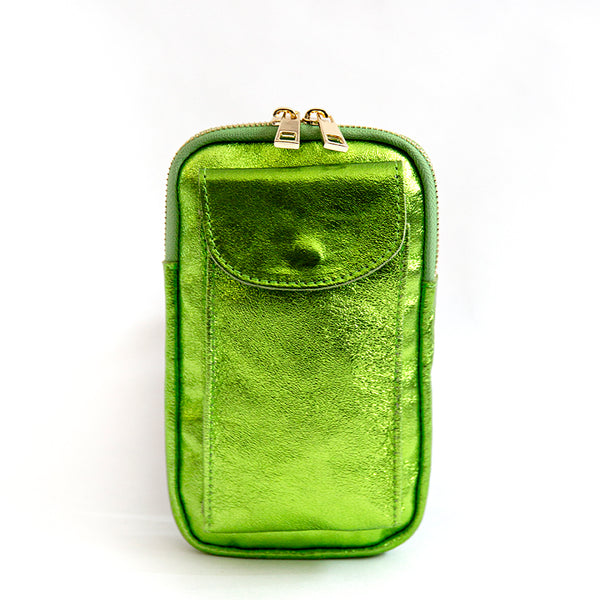 PHONE HOLDER - laminated green apple leather