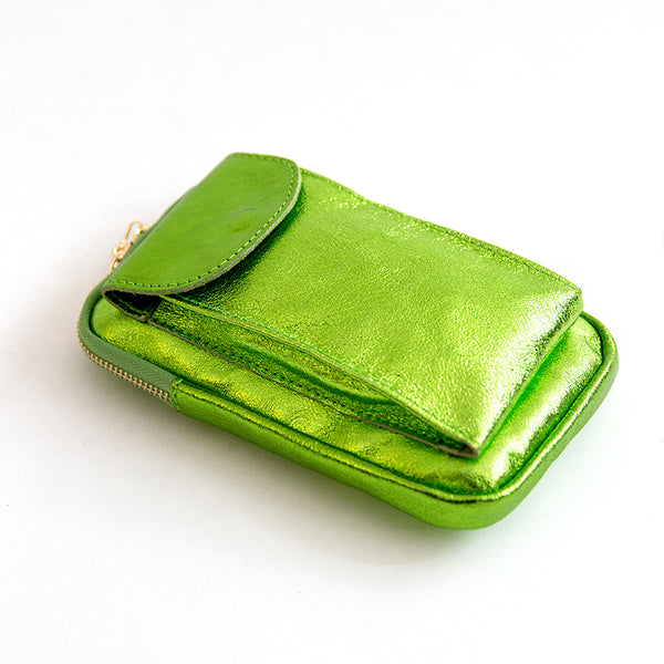 PHONE HOLDER - laminated green apple leather