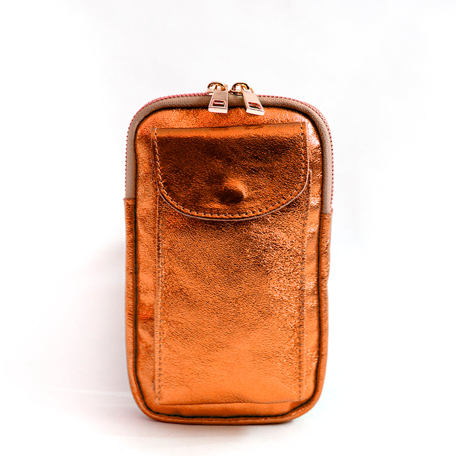 CELL PHONE HOLDER - orange laminated leather