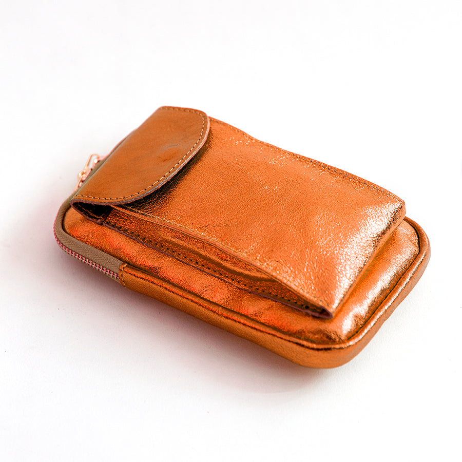 CELL PHONE HOLDER - orange laminated leather